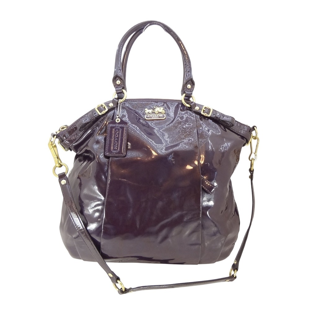 Coach Madison Lindsey Satchel Large Purple Glossy Patent Leather Excellent Bag
